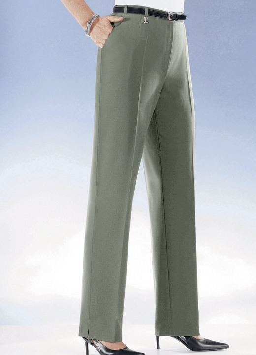 Broeken - Comfortabele broek met elastische bandinzet in 6 kleuren, in Größe 019 bis 096, in Farbe OLIJF GEMÊLEERD Ansicht 1