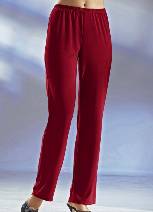 Homewear & vrijetijdsmode - KLAUS MODELLE broek met elastische tailleband in 6 kleuren, in Größe 018 bis 054, in Farbe KARMIJNROOD