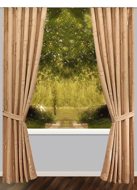 Klassiek - Overgordijnenset met universele railband, in Größe 363 (H 150 x B 130 cm) bis 899 (embrasse, set van 2, 80 cm), in Farbe ZAND Ansicht 1