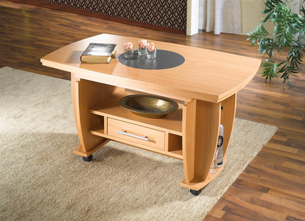 Salontafel op wielen met steenlook inlegwerk