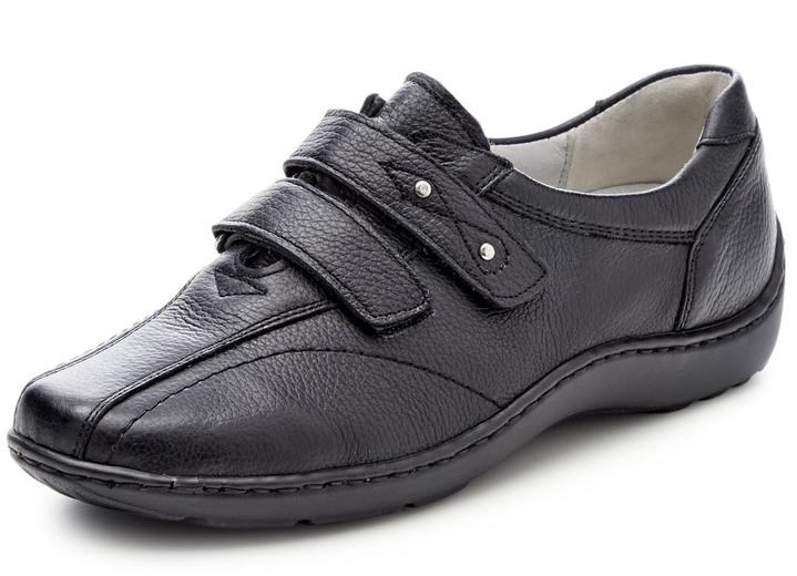 Instappers & veterschoenen - Waldläufer klittenbandschoen met handgenaaide zool, in Größe 3 1/2 bis 8, in Farbe ZWART Ansicht 1