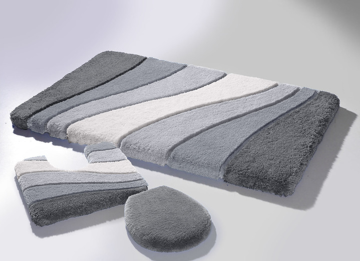 Badmatten - Zeer zachte badmattenset van het gerenommeerde merk Meusch, in Größe 100 (mat, 55/65 cm) bis 112 (wc-Dekselafdekking met touwtje), in Farbe GRIJS Ansicht 1