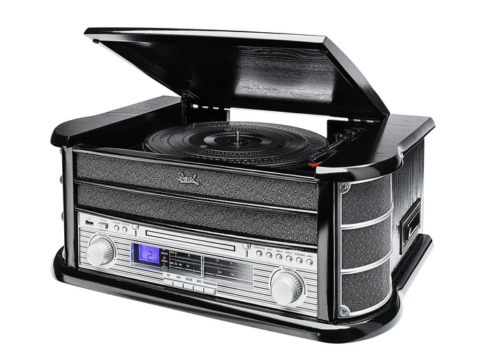 - Nostalgische stereo-installatie met directe mp3-opnamefunctie, in Farbe ZWART