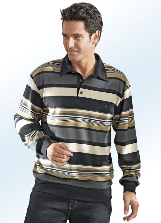 Sweatshirts - Poloshirt in 3 kleuren, in Größe 046 bis 062, in Farbe ZWART-BEIGE-CAMEL-GRIJS Ansicht 1