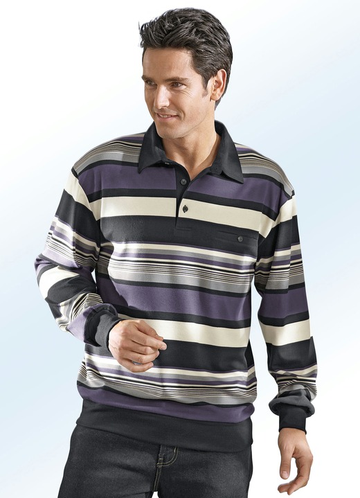 Sweatshirts - Poloshirt in 3 kleuren, in Größe 046 bis 062, in Farbe AUBERGINE-ZWART-GRIJS-BEIGE Ansicht 1