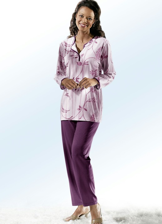Pyjama's & shorties - Pyjama, lange mouwen met knoopsluiting, in Größe 036 bis 060, in Farbe ROSÉ-MEERKLEURIG Ansicht 1