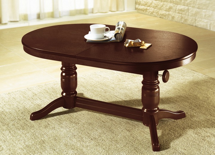 Rustieke eiken meubels - Deels massieve salontafel, in Farbe NOTENBOOM, in Ausführung ovaal, vast Ansicht 1