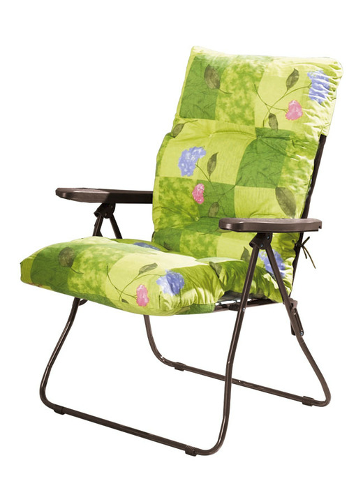 Tuinmeubels - Tuinmeubelen met gelakt stalen buizenframe en veerbekleding, in Farbe GROEN, in Ausführung opvouwbare stoel met hoge rugleuning en kussen Ansicht 1