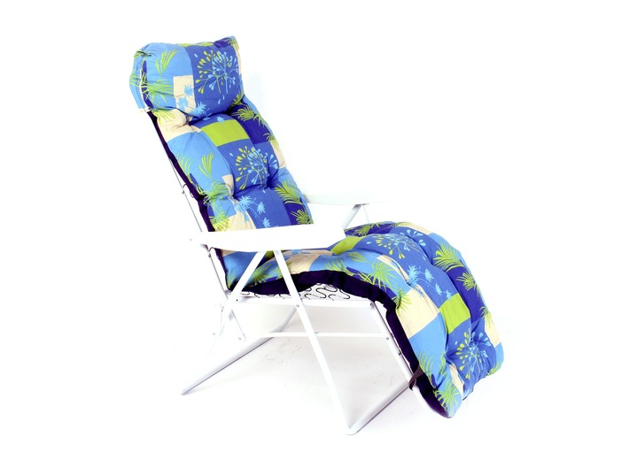 Tuinmeubels - Tuinmeubelen met gelakt stalen buisframe en verende bekleding, in Farbe BLAUW, in Ausführung opvouwbare stoel met hoge rugleuning en kussen Ansicht 1