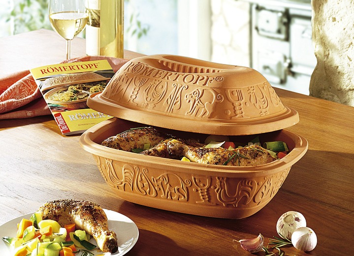 Braad- & ovenschotels - Romeinse pot met kookboek, in Farbe TERRACOTTA, in Ausführung Inhoud tot 5 kg