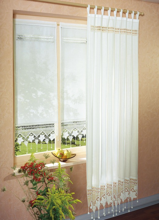 Klassiek - Handgemaakte raamdecoratie in landelijke stijl, in Größe 361 (Zij-overgordijn, H 150 x B 120 cm) bis 827 (Schuifgordijn, H 130 x B 50 cm), in Farbe WIT Ansicht 1