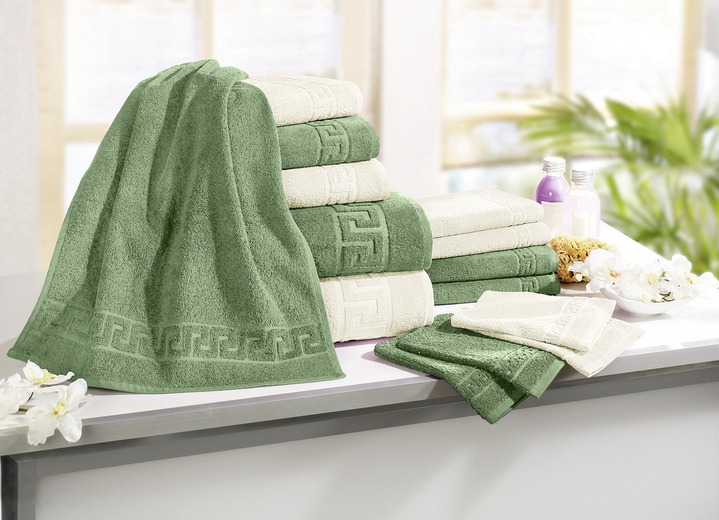 Handdoeken - Badstofserie met meander-jacquardstructuur, in Größe 200 (1 handdoek, 50/90 cm) bis 208 (Voordeelset 14-delig), in Farbe LICHTGROEN Ansicht 1