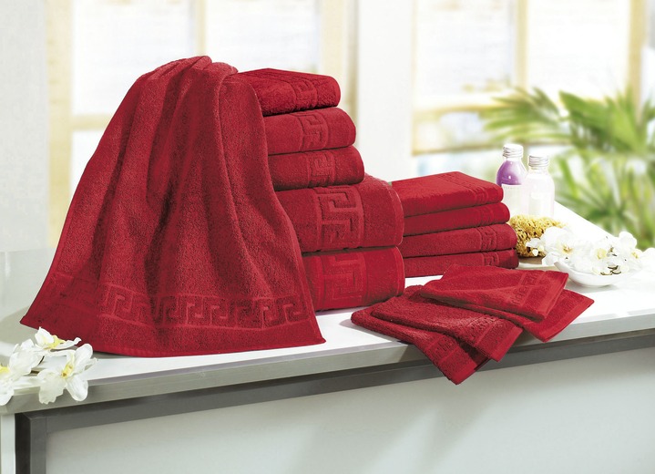 Handdoeken - Badstofserie met meander-jacquardstructuur, in Größe 200 (1 handdoek, 50/90 cm) bis 208 (Voordeelset 14-delig), in Farbe ROOD Ansicht 1