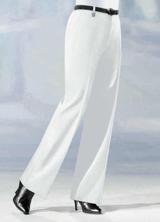Hosen mit Knopf- und Reißverschluss - Hose in angesagter Marlene-Form in 6 Farben Hosen mit Knopf- und Reißverschluss - Hose in angesagter Marlene-Form in 6 Farben, in Größe 019 bis 096, in Farbe WEISS