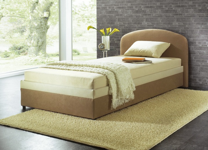 Gestoffeerde bedden - Gestoffeerd bed met ruime bedkast, in Farbe CRÈME, in Ausführung 1: Lighoogte 42 cm, vaste vulling met binnenvering, niet verstelbaar. Ansicht 1