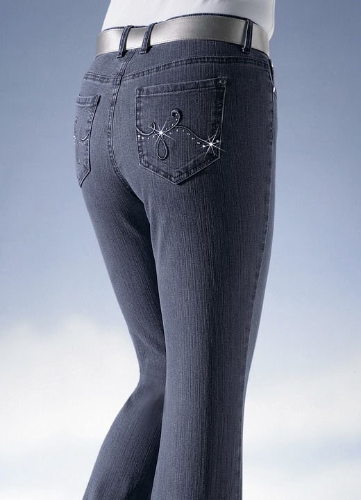 Jeans - Jeans versierd met fonkelende strasssteentjes, in Größe 018 bis 088, in Farbe DONKERBLAUW Ansicht 1