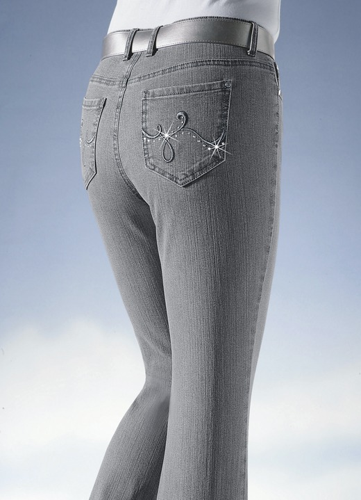 Jeans - Jeans versierd met fonkelende strasssteentjes, in Größe 018 bis 088, in Farbe LICHTGRIJS Ansicht 1