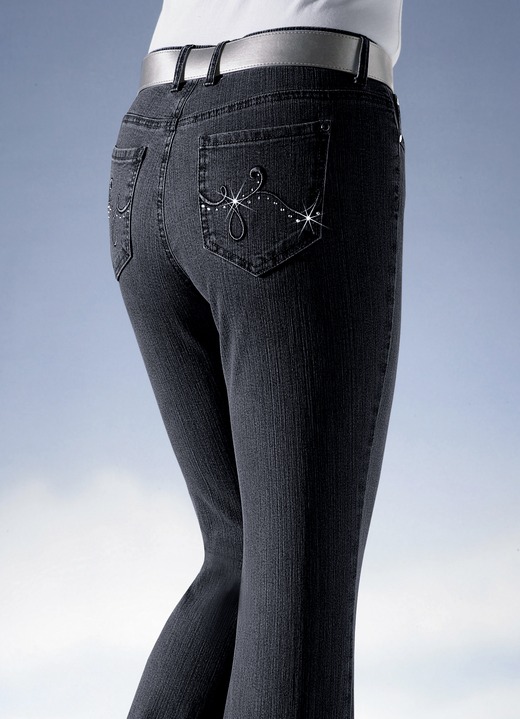 Jeans - Jeans versierd met fonkelende strasssteentjes, in Größe 018 bis 088, in Farbe ZWART Ansicht 1