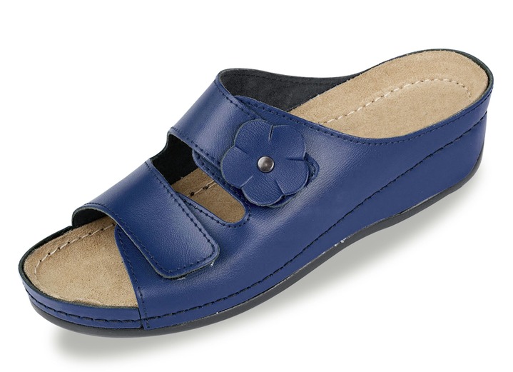 Sandalen & slippers - Muiltjes met leren diep voetbed, in Größe 036 bis 042, in Farbe BLAUW Ansicht 1