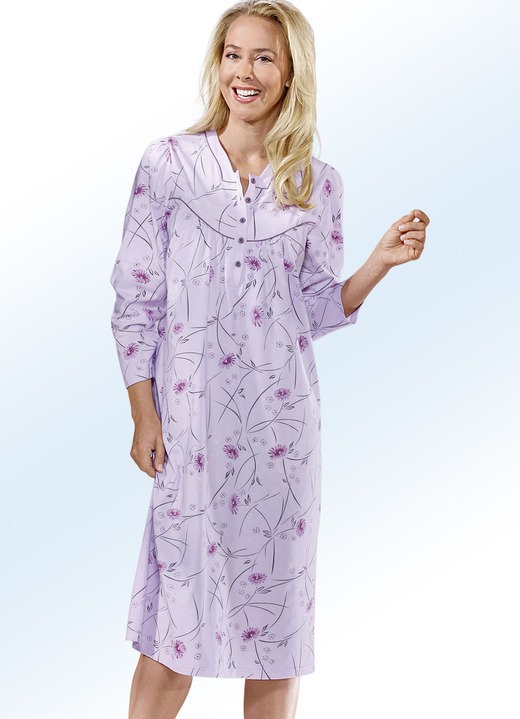 Lange mouw - nachthemd met lange mouwen en knoopsluiting, in Größe 038 bis 060, in Farbe KROKUS-MEERKLEURIG Ansicht 1