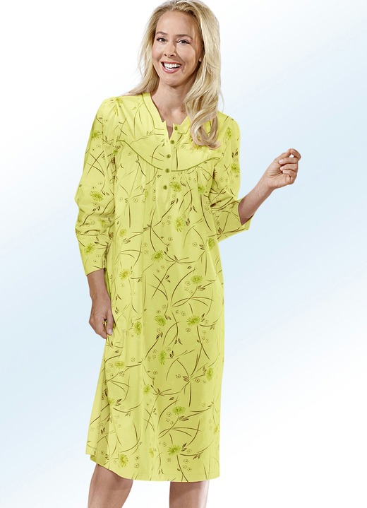 Lange mouw - nachthemd met lange mouwen en knoopsluiting, in Größe 038 bis 060, in Farbe LIMOEN-MEERKLEURIG Ansicht 1