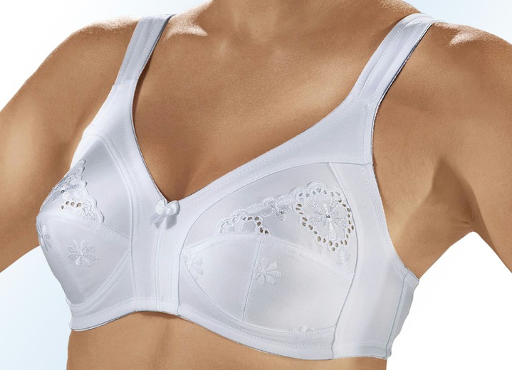 Soft-BH - Sassa Zweierpack BH mit Lochstickerei in den Obercups, in Größe 080 bis 120, in Cup B, in Farbe 1X PUDER, 1X WEISS Ansicht 1