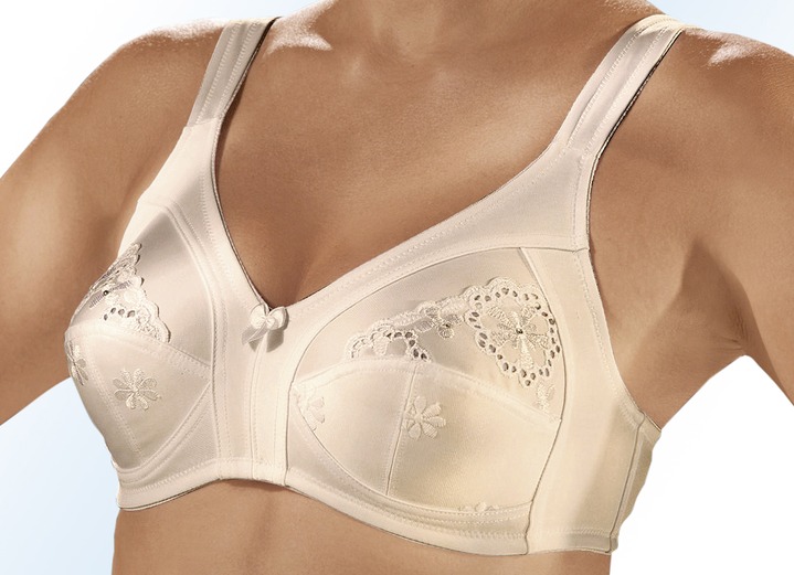 BH zonder beugel - Sassa 2-pack bh met oogjesborduursel in de bovencups, in Größe 080 bis 120, in Cup E, in Farbe 1X POEDER, 1X WIT Ansicht 1