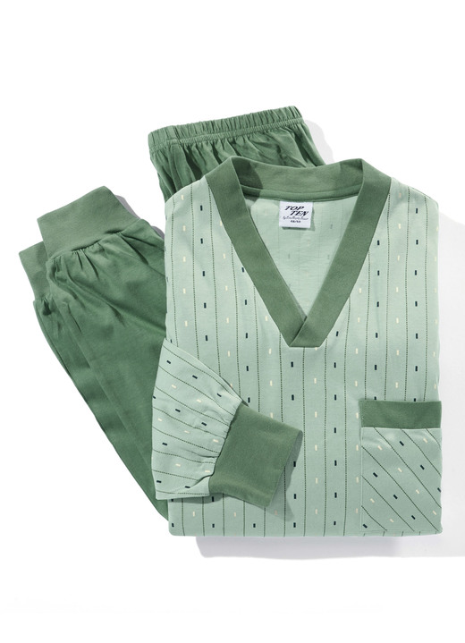 Pyjama's - Pyjama met V-hals en boorden, in Größe 046 bis 066, in Farbe LINDENGROEN