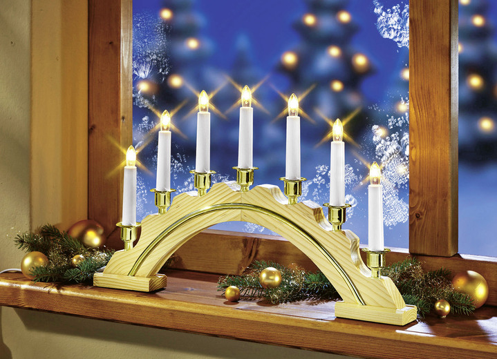 - Houten boog, 7 lampen, in Farbe GOUD