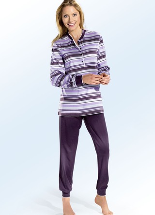 Interlock pyjama met lange mouwen, een knoopsluiting en manchetten