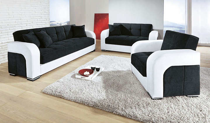 Gestoffeerde meubels - Functioneel gestoffeerd meubilair gemaakt van hoogwaardig kunstleer, in Farbe WIT-ZWART, in Ausführung Gestoffeerde meubelset, 3-delig Ansicht 1