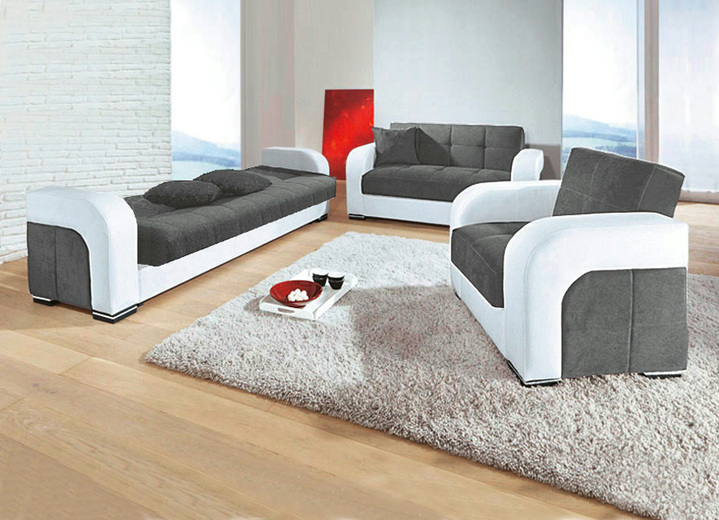 Gestoffeerde meubels - Functioneel gestoffeerd meubilair gemaakt van hoogwaardig kunstleer, in Farbe WIT-GRIJS, in Ausführung Gestoffeerde meubelset, 3-delig Ansicht 1