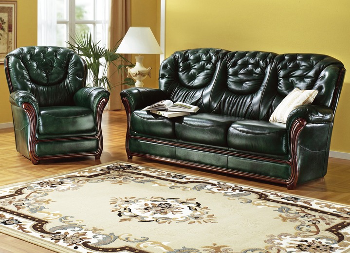 Gestoffeerde meubels - Gestoffeerd meubilair met bekleding van echt leer, in Farbe ANTIEKGROEN, in Ausführung Fauteuil Ansicht 1