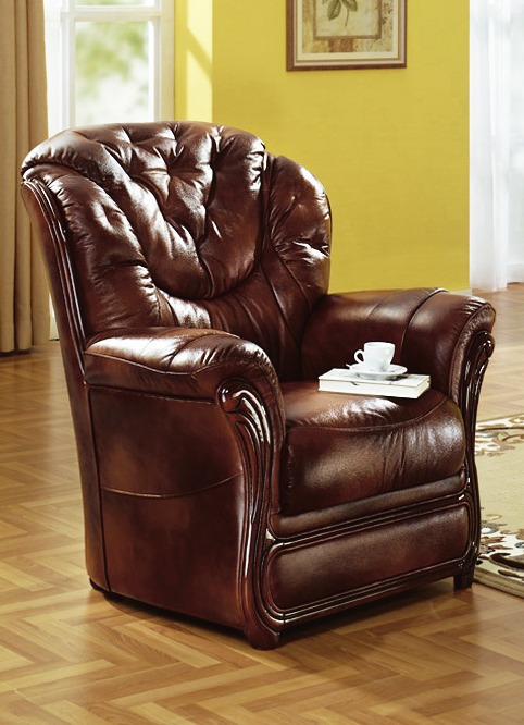 Gestoffeerde meubels - Gestoffeerd meubilair met bekleding van echt leer, in Farbe ANTIEKBRUIN, in Ausführung Fauteuil Ansicht 1