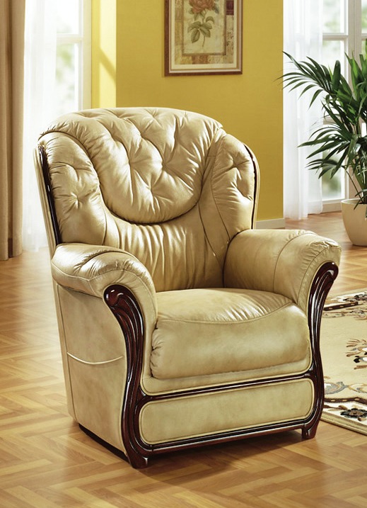 Gestoffeerde meubels - Gestoffeerd meubilair met bekleding van echt leer, in Farbe ANTIEKBEIGE, in Ausführung Fauteuil Ansicht 1