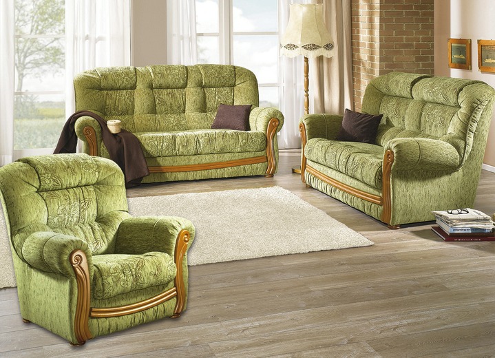 Gestoffeerde meubels - Gestoffeerde meubelen met chatoses van echt hout, in Farbe GROEN, in Ausführung Fauteuil Ansicht 1