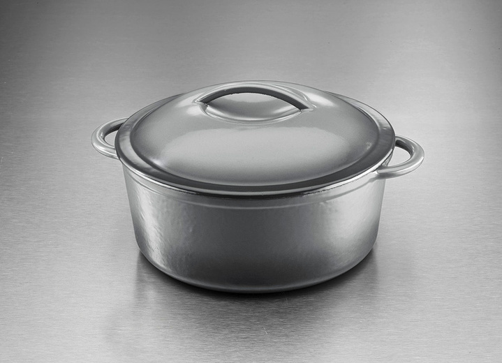 Koken, braden & grillen - Gietijzeren Nederlandse oven en braadpan, in Farbe GRAU, in Ausführung Braadplan, rond Ansicht 1