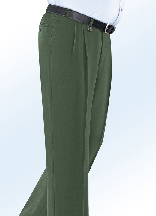 Broeken - Klaus Modelle broek met lage taille met sierhanger in 4 kleuren, in Größe 024 bis 060, in Farbe OLIJF GEMÊLEERD Ansicht 1