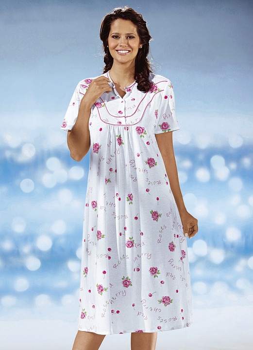 Korte mouw - Nachthemd met korte mouwen en knoopsluiting, in Größe 040 bis 060, in Farbe WIT-FRESIA Ansicht 1