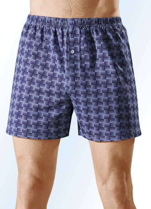 Pants & boxershorts - Boxershorts, pak van 4, met sluiting met knopen, bont dessin, in Größe 005 bis 015, in Farbe 2x MARINE-LICHTBLAUW, 2x ZWART-STEENGRIJS Ansicht 1