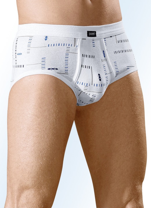 Slips & onderbroeken - Set van vier slips van fijne ribstof, met gulp, met multicolor dessin, in Größe 005 bis 012, in Farbe 2X WIT-MEERKLEURIG, 2X LICHTBLAUW-MEERKLEURIG