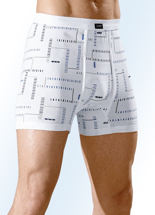 Slips & onderbroeken - Set van drie onderbroeken van fijne rib met gulp, multicolor dessin, in Größe 005 bis 013, in Farbe 2X WIT-MEERKLEURIG, 1X LICHTBLAUW-MEERKLEURIG