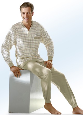 Pyjama met knoopsluiting en boorden