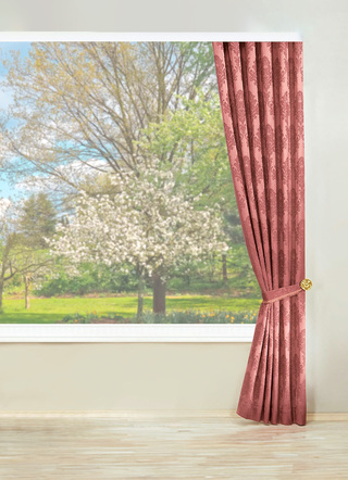 Jacquard bovengordijn met universele railtape