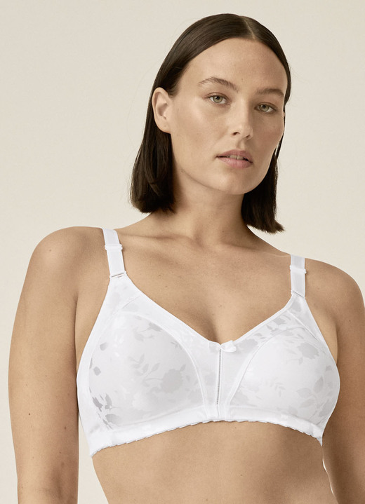 BH zonder beugel - Naturana-minimalisatie-bh met subtiele, glanzende bloemenprint, in Größe 075 bis 100, in Cup B, in Farbe WIT Ansicht 1