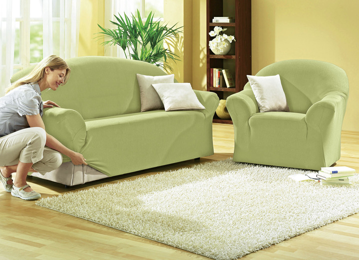 Grand foulards - Beschermende stretchhoezen voor fauteuils en banken, in Größe 101 (Fauteuilhoes) bis 108 (Krukhoes), in Farbe GROEN Ansicht 1