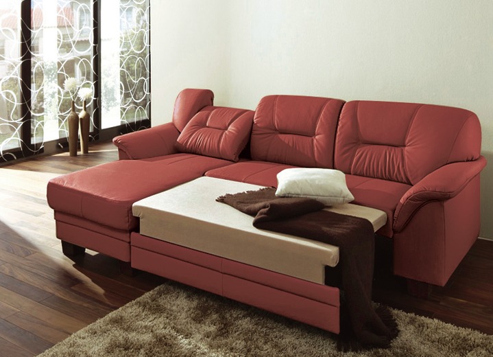 Hoekbankstellen - Gestoffeerd meubel op robuuste, echt houten pootjes, in Farbe ROOD, in Ausführung Bankhocker Ansicht 1