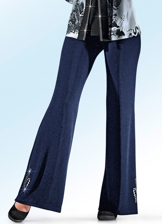 Broeken met elastische band - Broek met metalen platen en strass-steentjes Broeken met elastische band - Broek met metalen platen en strass-steentjes, in Größe 020 bis 060, in Farbe NACHTBLAUW