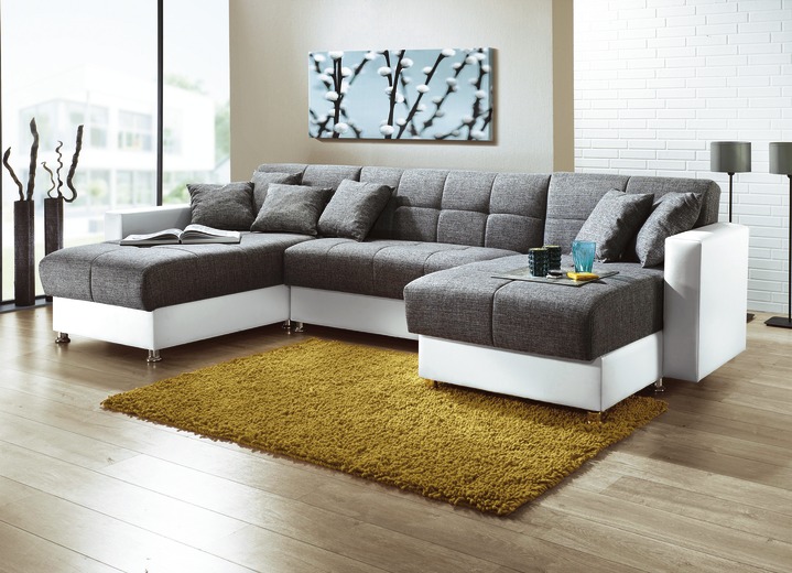 Moderne meubels - Gestoffeerd meubel met slaapfunctie, in Farbe WIT-GRIJS, in Ausführung Hoekbank Ansicht 1