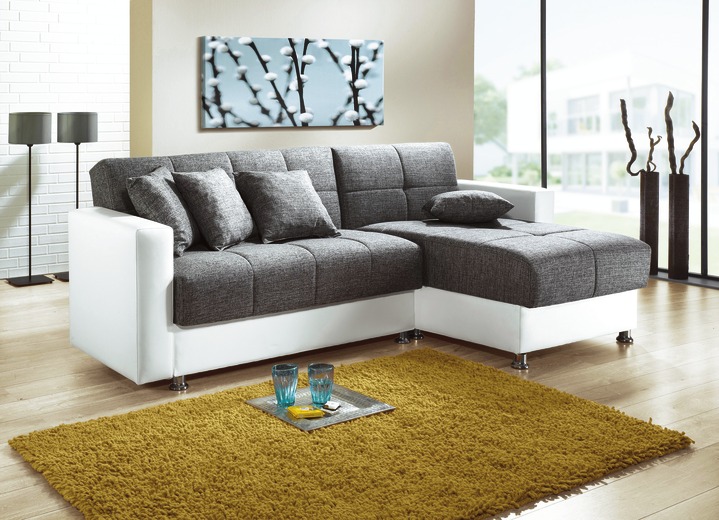 Moderne meubels - Gestoffeerd meubel met slaapfunctie, in Farbe WIT-GRIJS, in Ausführung Hoekbank Ansicht 1